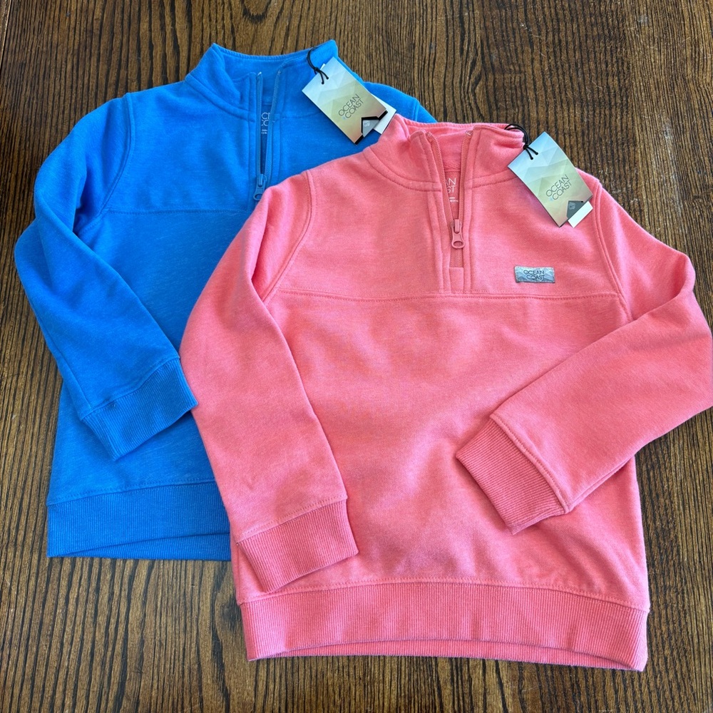 NWT Bundle Of 2 Ocean + Coast Quarter Zip Pullover Sweatshirts Sz 4 Kids Preppy